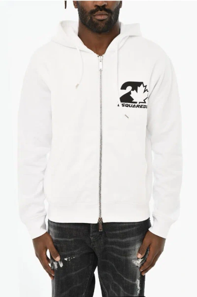 Dsquared2 Cotton Hoodie With Zip In White