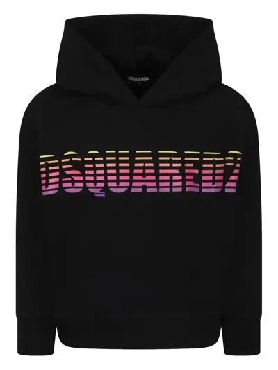 Dsquared2 Kids' Cotton Hooodie In Schwarz