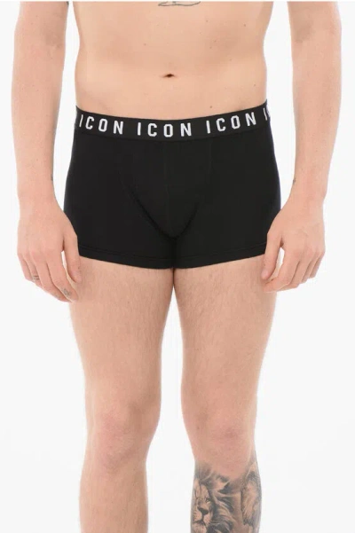 Dsquared2 Cotton Icon Boxer With Logoed Waistband In Black