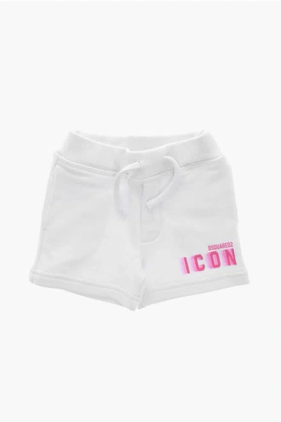 Dsquared2 Cotton Icon Shorts With Neon Print In White