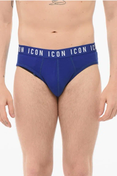 Dsquared2 Cotton Icon Slip With Logoed Waistband In Blue