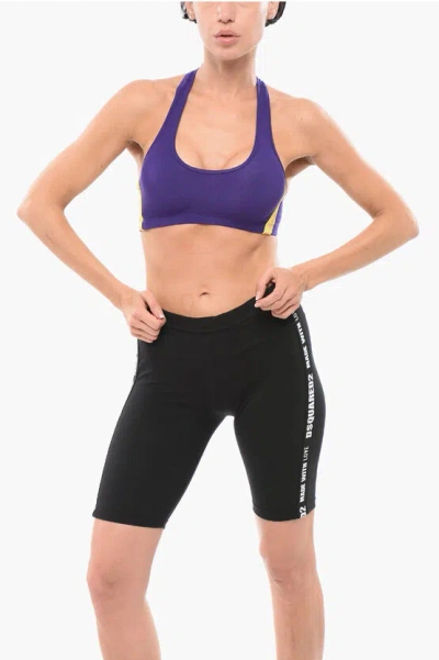 Dsquared2 Cotton Icon Sport Bra With Logoed Bands In Purple