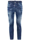 Dsquared2 Blue Jeans With Logo Patch On The Rear And All-over Paint-splatter Print Effect In Denim Man In Blue