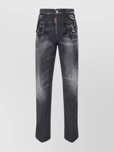Dsquared2 Cotton Jeans Distressed Accents In Black