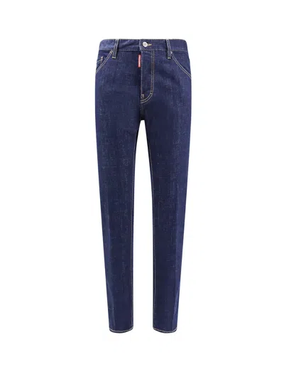 Dsquared2 Cotton Jeans With Leather Logo Patch In Blue