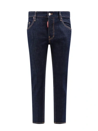 Dsquared2 Cotton Jeans With Leather Logo Patch In Blue
