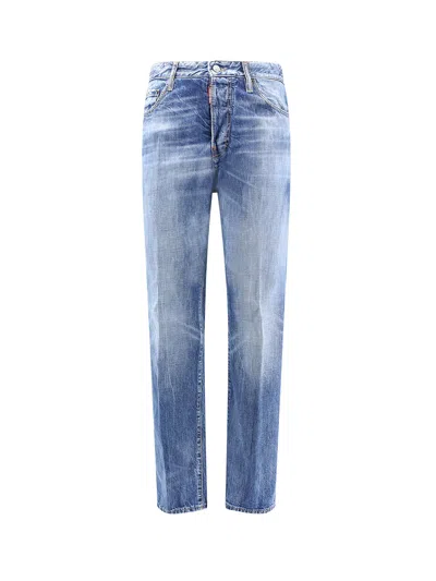 Dsquared2 Cotton Jeans With Suede Logo Patch In Blue