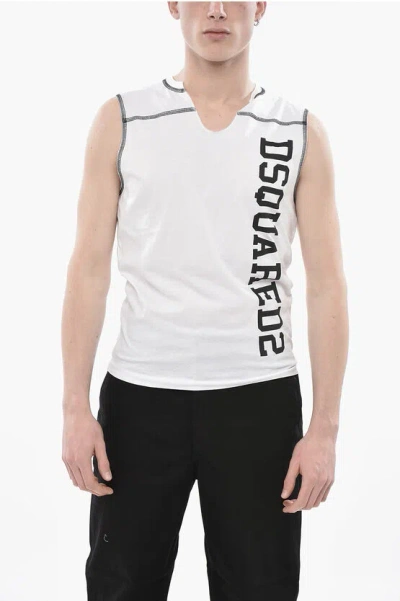 Dsquared2 Cotton Jersey Tank Top Cool Fit With Exposed Seams And Contr In White