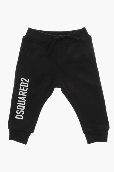 Dsquared2 Cotton Joggers With Side Print Logo In Black