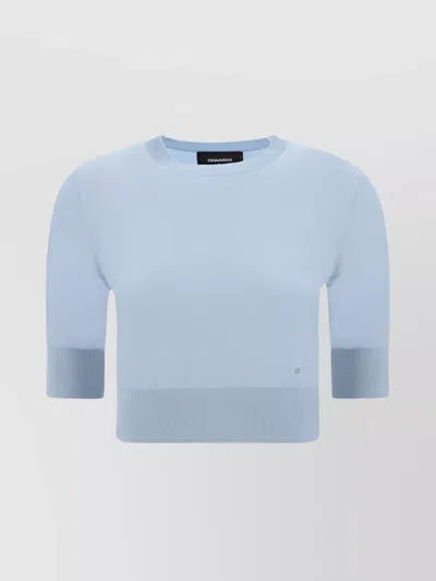 Dsquared2 Cotton Knit Cropped Top In Blue
