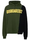 Dsquared2 Logo-patched Patchwork Drawstring Hoodie In Kaki