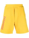 Dsquared2 Cotton Logo Print Shorts In Yellow