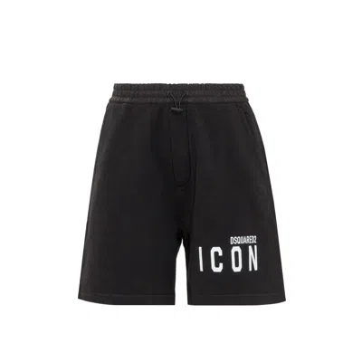 Dsquared2 Cotton Logo Shorts Men In Black