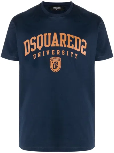 Dsquared2 Cotton Logo T Shirt In Blue