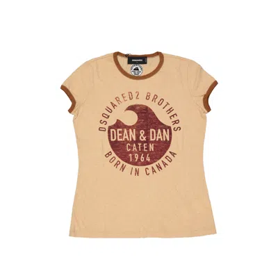 Dsquared2 Cotton Logo T-shirt In Beige