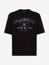 Dsquared2 Loose Fit Black Cotton T-shirt With Vintage Logo In Embossed Crackled  Print