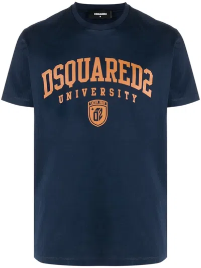 Dsquared2 Cotton Logo T Shirt In Blue