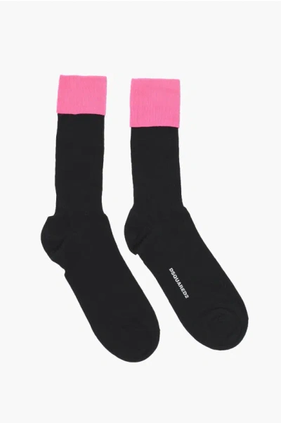 Dsquared2 Cotton Long Socks With Contrasting Detail