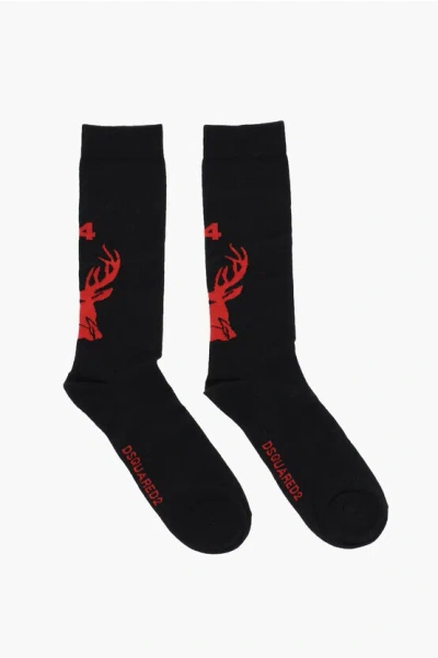 Dsquared2 Cotton Long Socks With Contrasting Embroidery
