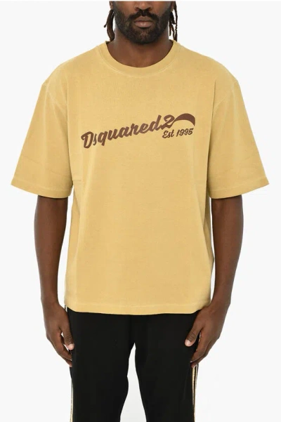 Dsquared2 Cotton Loose Fit Crew-neck T-shirt With Print In Yellow