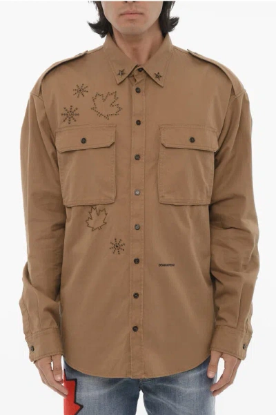 Dsquared2 Cotton Military Shirt With Utility Pockets In Beige