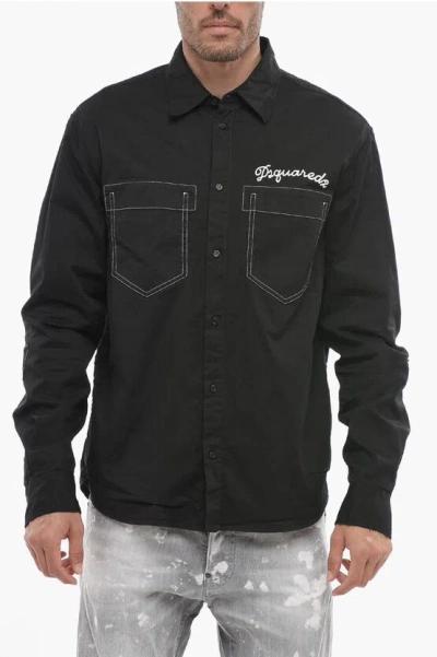 Dsquared2 Cotton Overshirt With Embroidered Logo In Black