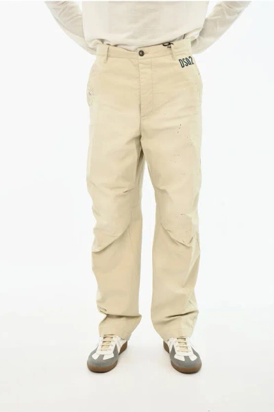 Dsquared2 Cotton Pants With Logo In Neutral