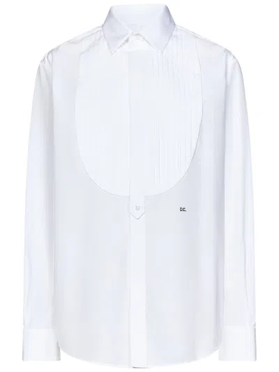 DSQUARED2 COTTON POPLIN TUXEDO SHIRT WITH PLEATED PLASTRON AND D. C. EMBROIDERY