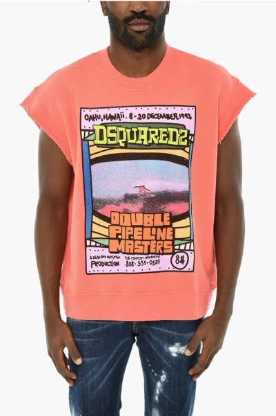 Dsquared2 Cotton Printed Tank Top In Orange