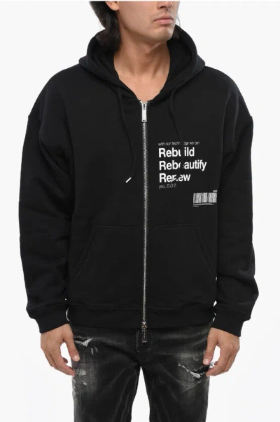 Dsquared2 Cotton Rebeauty Full Zip Hoodie In Black