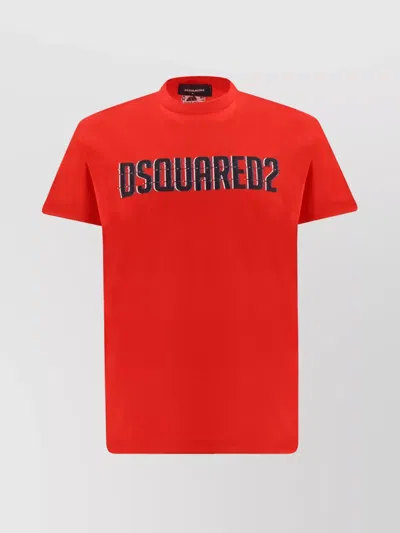 Dsquared2 Cotton Ribbed Crew Neck T-shirt In Red