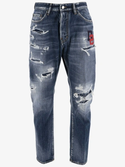 Dsquared2 Cotton Ripped Jeans In Blue