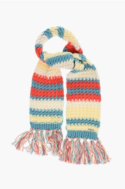 Dsquared2 Cotton Scarf With Fringed Hems In Multi