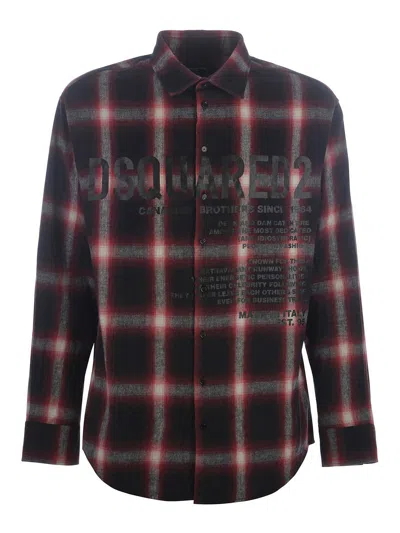 Dsquared2 Flannel Shirt With Lettering Print In Negro