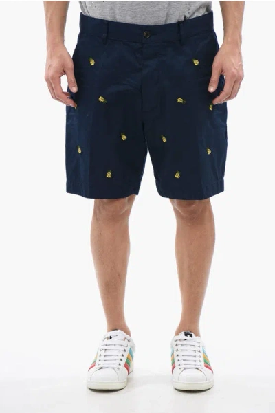 DSQUARED2 COTTON SHORTS WITH ANANAS EMBROIDERY