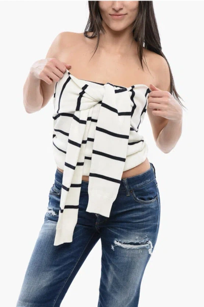 Dsquared2 Decorative-sleeves Striped Top In White