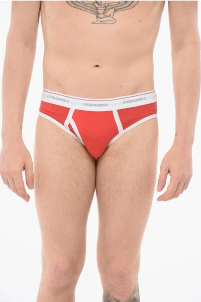 Dsquared2 Cotton Slip With Logoed Waistband In Red