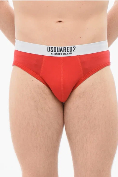 Dsquared2 Cotton Slip With Logoed Waistband In Red