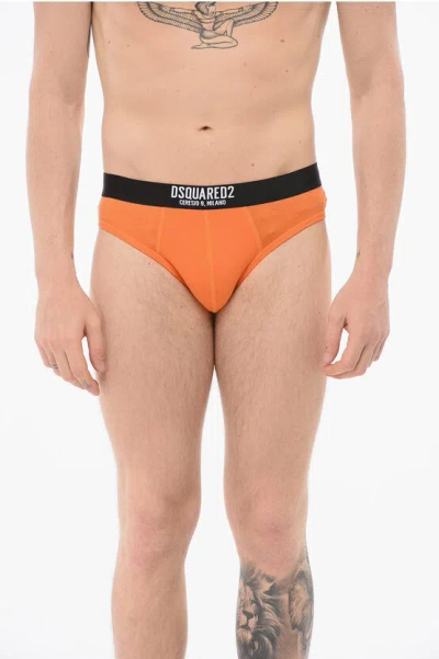 Dsquared2 Cotton Slip With Logoed Waistband In Orange