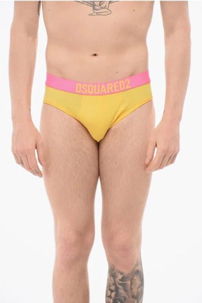 Dsquared2 Cotton Slip With Logoed Waistband In Yellow