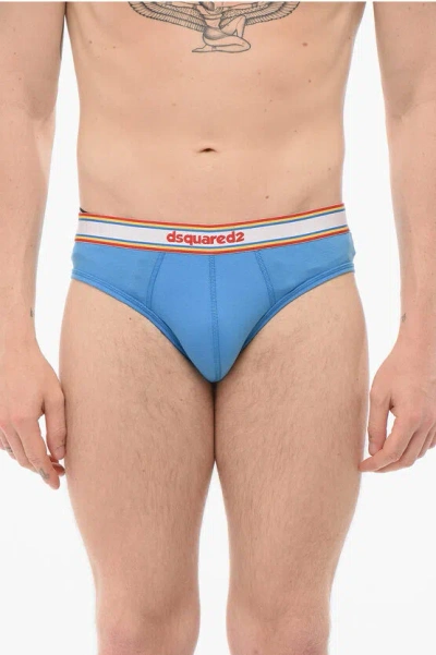 Dsquared2 Cotton Slip With Logoed Waistband In Blue