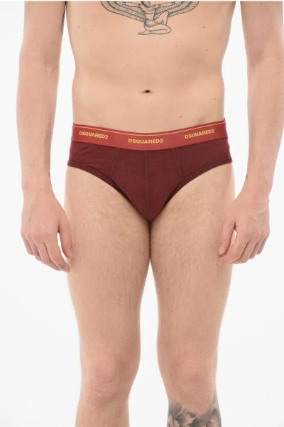 Dsquared2 Cotton Slip With Logoed Waistband In Brown