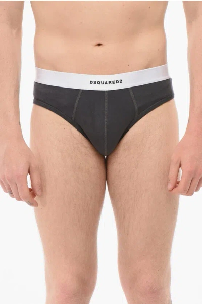 Dsquared2 Cotton Slip With Logoed Waistband In Black