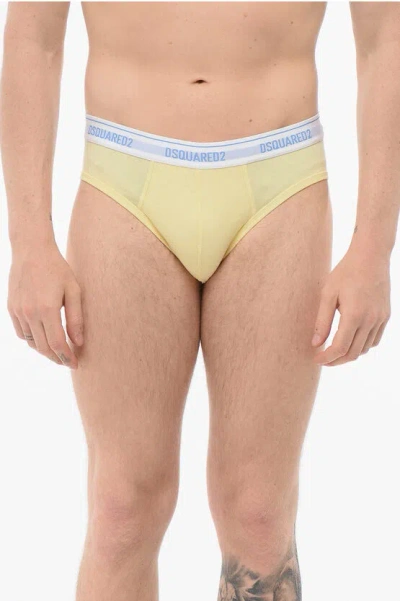 Dsquared2 Cotton Slip With Logoed Waistband In Yellow
