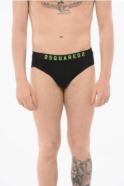Dsquared2 Cotton Slip With Logoed Waistband In Black
