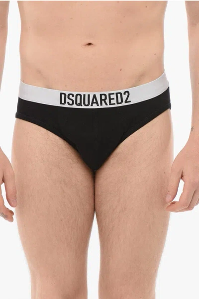 Dsquared2 Cotton Slip With Logoed Waistband In Black