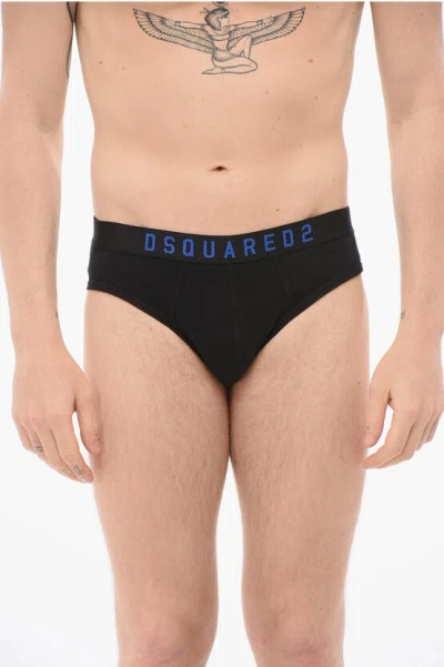 Dsquared2 Cotton Slip With Logoed Waistband In Black