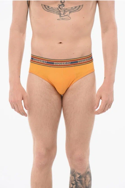 Dsquared2 Cotton Slip With Striped Waistband In Orange