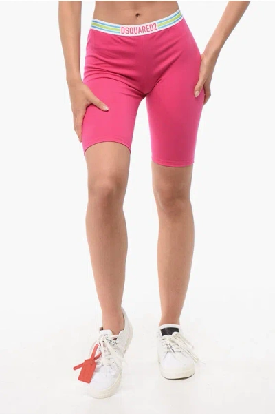 Dsquared2 Cotton Stretch Cycling Shorts With Logoed Band In Pink