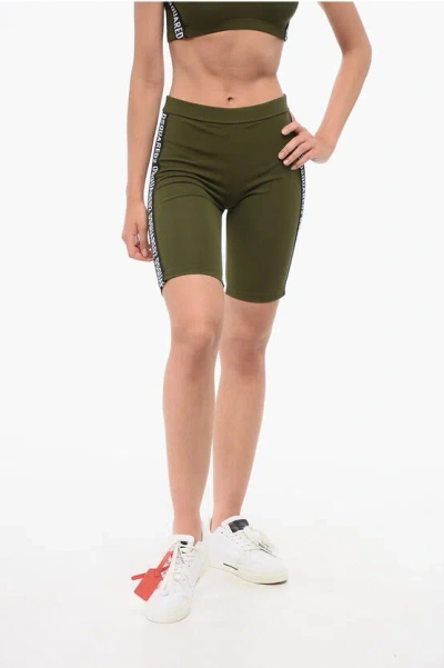 Dsquared2 Cotton Stretch Cycling Shorts With Side Logo In Green